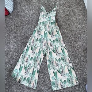 Shore Tropical Leaf Wide-Leg Jumpsuit - Green